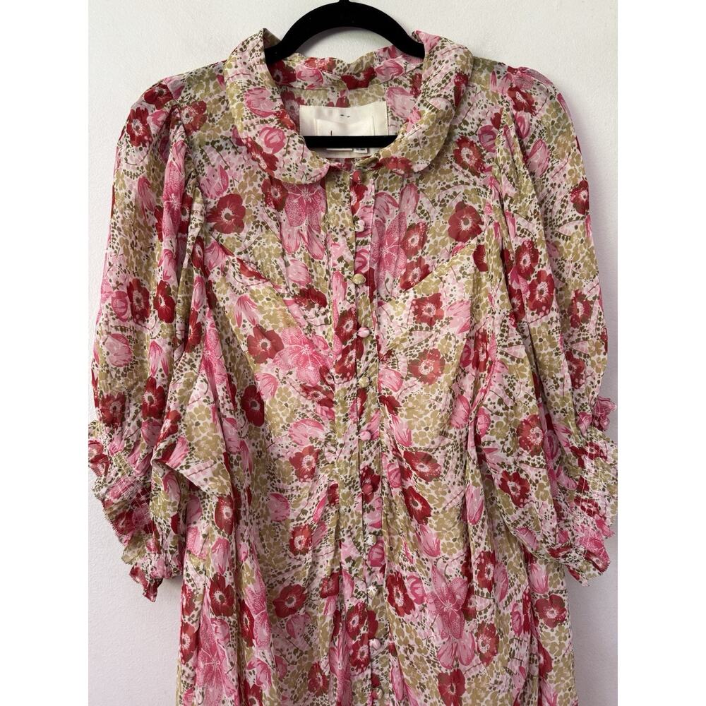 NWOT Anthropologie Puff Sleeve Ruched Mesh Button Front Midi Shirtdress Size 24W - Picture 5 of 8